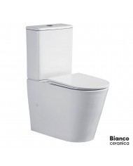 Bianco Ceramica Versa 63 BTW Rimless Low Pressure Toilet Set White & Cistern & Bakelite Slim Soft Close Cover, Backsplashes