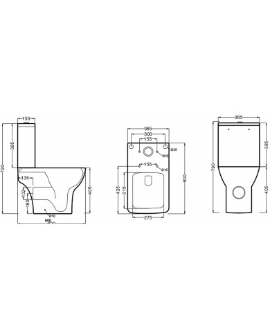 Karag Amfipolis TR 126 Rimless Low Pressure Floor Standing Toilet Set, Backsplash & Cistern & Cover (5206836069654)