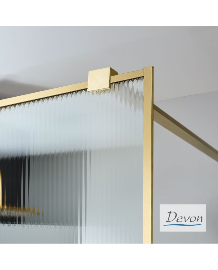 Fixed Shower Partition Safety Glass Fluted 8mm Devon Iwis Walk-in Gold Brushed 90 (87-89cm) Clean Glass h200cm