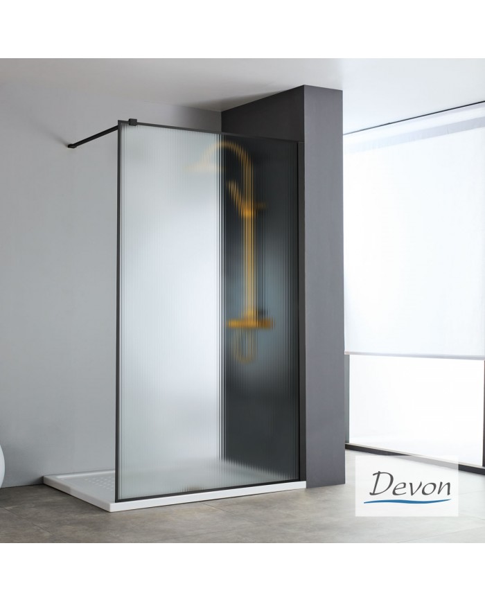 Fixed Shower Partition Safety Glass Fluted 8mm Devon Iwis Walk-in Black Matt 70 (67-69cm) Clean Glass h200cm