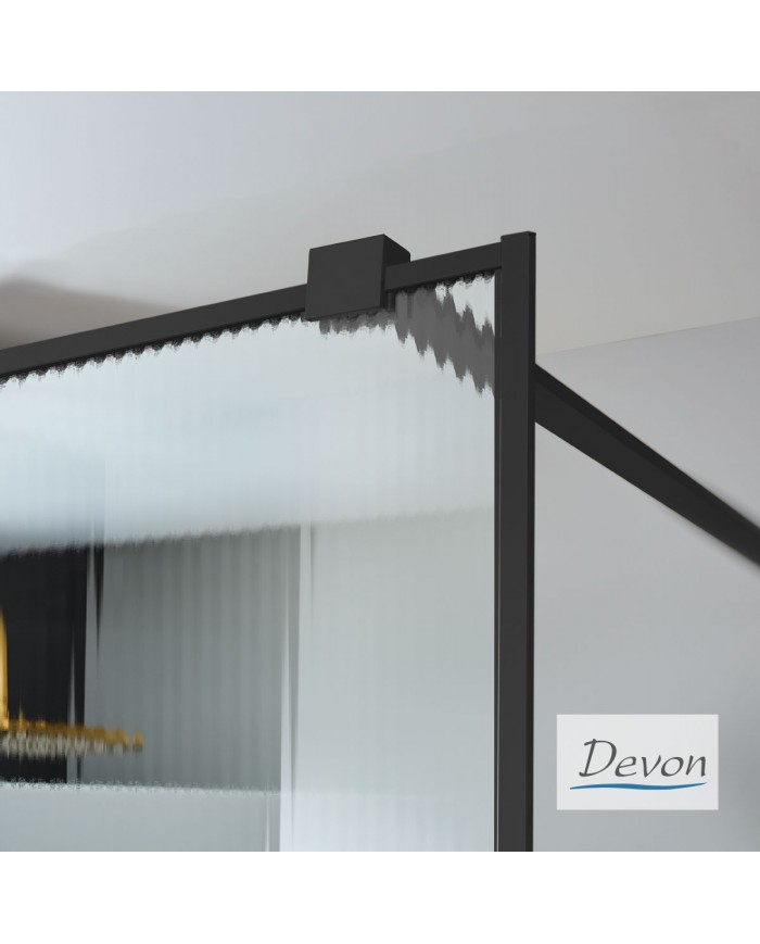 Fixed Shower Partition Safety Glass Fluted 8mm Devon Iwis Walk-in Black Matt 90 (87-89cm) Clean Glass h200cm