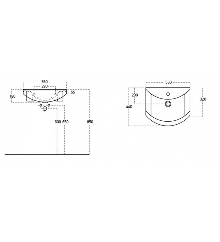 Βάση Επίπλου Μπάνιου με Νιπτήρα Drop RITMO 55