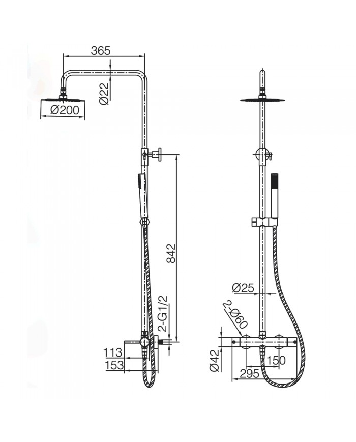 Imex Monza Black Matt 2-Outlet Extendable Shower Column with Faucet & Tilting Head & Telephone (BDM039/NG)