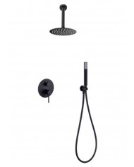 Built-in Complete Bathroom Set Imex Tivoli Black Matt 2 Outlet Mixer & Inox Ceiling Code Ø25cm & Telephone (GPΤ039/NG)