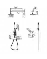 Built-in Complete Bathroom Set Imex Monza Black Gun Metal PVD Mixer 2 Spouts & Inox Bell Ø25cm & Tel. & Bracket (GPM039/BGM)