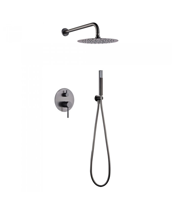 Built-in Complete Bathroom Set Imex Monza Black Gun Metal PVD Mixer 2 Spouts & Inox Bell Ø25cm & Tel. & Bracket (GPM039/BGM)