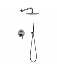 Built-in Complete Bathroom Set Imex Monza Black Gun Metal PVD Mixer 2 Spouts & Inox Bell Ø25cm & Tel. & Bracket (GPM039/BGM)