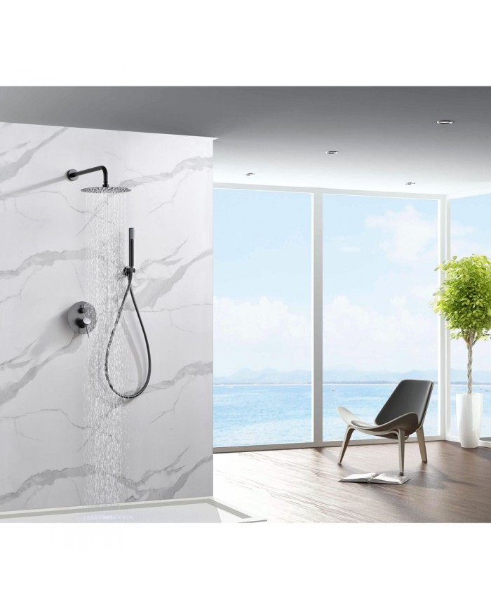 Built-in Complete Bathroom Set Imex Monza Black Gun Metal PVD Mixer 2 Spouts & Inox Bell Ø25cm & Tel. & Bracket (GPM039/BGM)