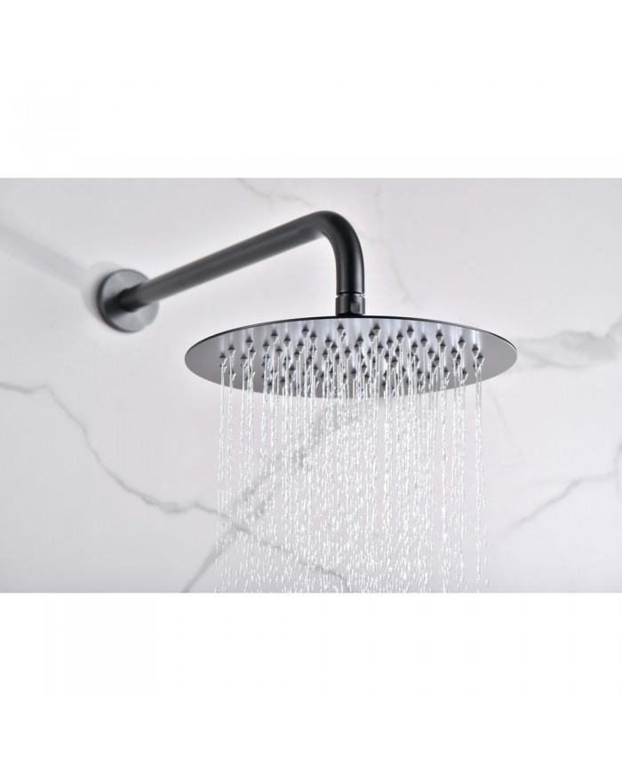 Built-in Complete Bathroom Set Imex Monza Black Gun Metal PVD Mixer 2 Spouts & Inox Bell Ø25cm & Tel. & Bracket (GPM039/BGM)