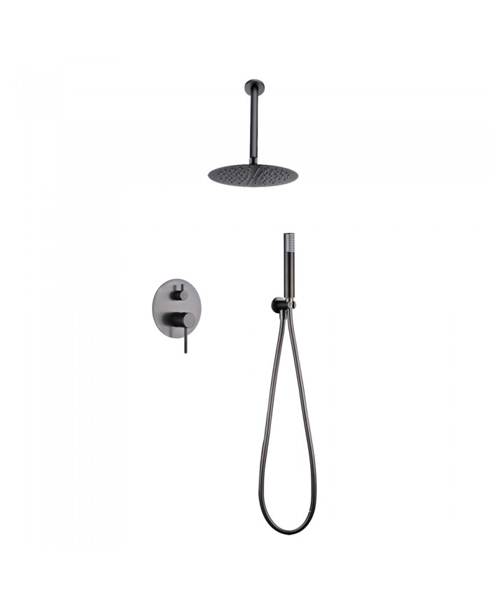 Built-in Complete Bathroom Set Imex Tivoli Black Gun Metal PVD 2 Outlet Mixer & Inox Ceiling Code Ø25cm & Tel. (GPT039/BGM)