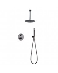 Built-in Complete Bathroom Set Imex Tivoli Black Gun Metal PVD 2 Outlet Mixer & Inox Ceiling Code Ø25cm & Tel. (GPT039/BGM)
