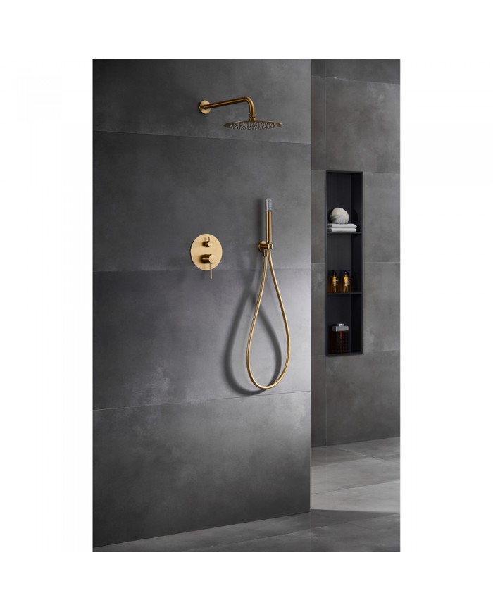 Built-in Complete Bathroom Set Imex Monza Gold Matt PVD Mixer 2 Spouts & Inox Bell Ø25cm & Tel. & Bracket (GPM039/OC)