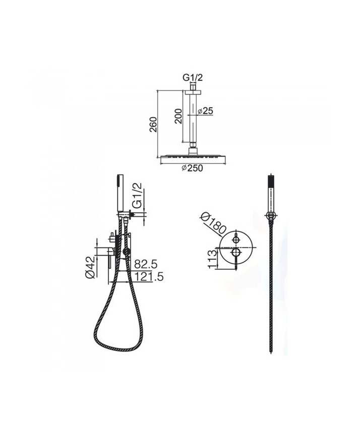 Built-in Complete Bathroom Set Imex Tivoli Matte Gold PVD 2 Outlet Mixer & Inox Ceiling Bell Ø25cm & Tel. (GPT039/OC)