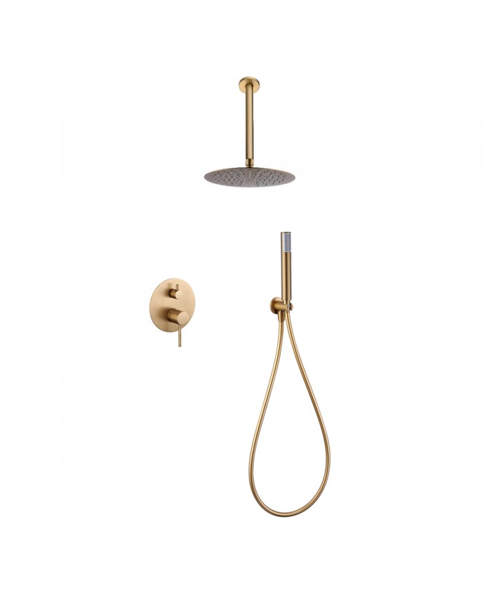 Built-in Complete Bathroom Set Imex Tivoli Matte Gold PVD 2 Outlet Mixer & Inox Ceiling Bell Ø25cm & Tel. (GPT039/OC)