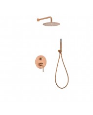 Built-in Complete Bathroom Set Imex Monza Rose Gold Matt / Copper PVD Mixer 2 Spouts & Bell. Inox Ø25cm & Telephone (GPM039/ORC)
