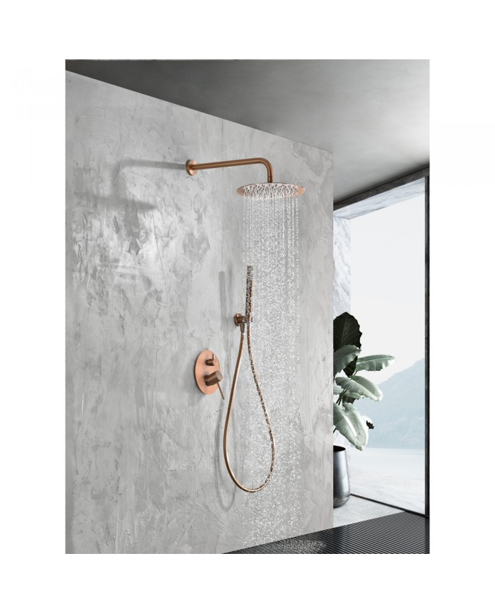 Built-in Complete Bathroom Set Imex Monza Rose Gold Matt / Copper PVD Mixer 2 Spouts & Bell. Inox Ø25cm & Telephone (GPM039/ORC)