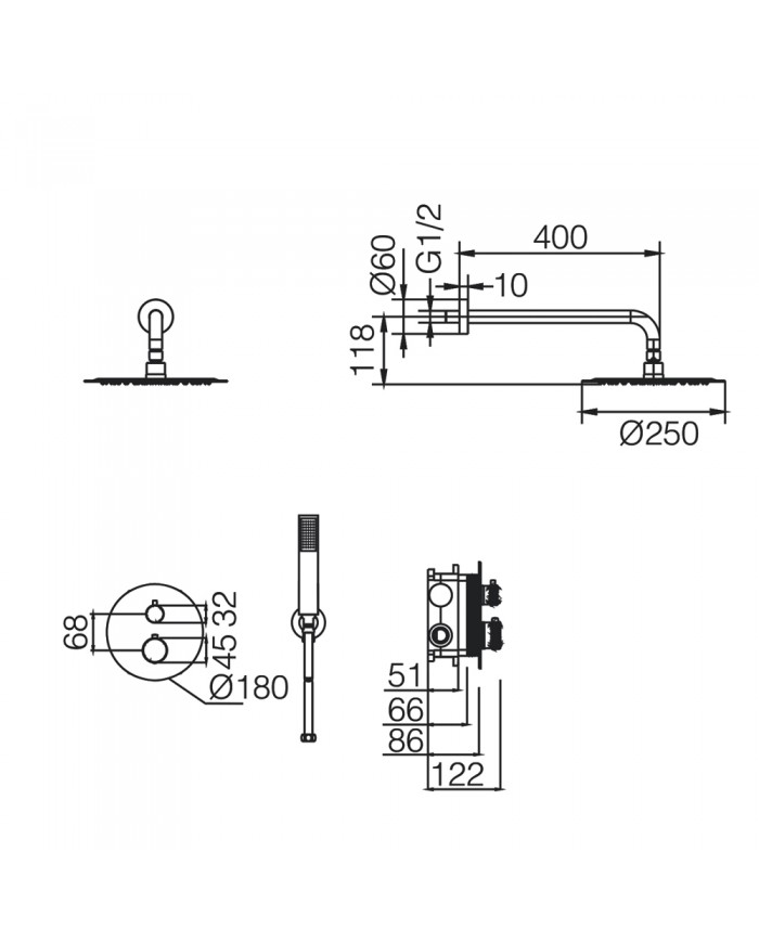Built-in Complete Bathroom Set Imex Line Chrome 2 Outlet Mixer & Inox Bell Ø25cm & Telephone with Bracket (GPD038)