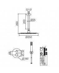Built-in Complete Bathroom Set Imex Top Chrome 2 Outlet Mixer & Stainless Steel Ceiling Bell Ø25cm & Telephone &Bracket (GPQ038)
