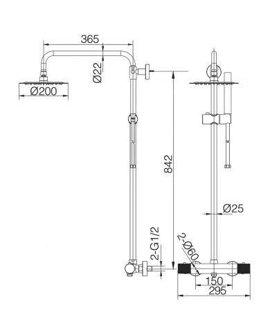 Στήλη Ντουζ Επεκτεινόμενη Θερμοστατική 3 Εξόδων Imex Line Chrome με Μπαταρία & Ανακλινόμενη Κεφαλή & Τηλέφωνο (BTD038-B)