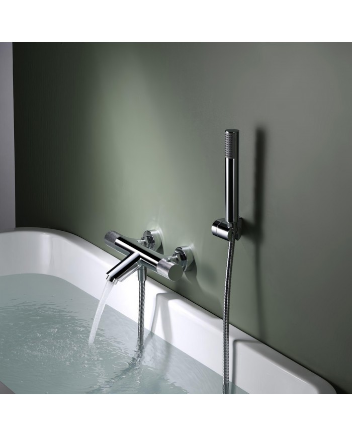 Imex Line Chrome Thermostatic Bath Mixer Set with Shower Handset, Spiral & Base (BTD038-4)