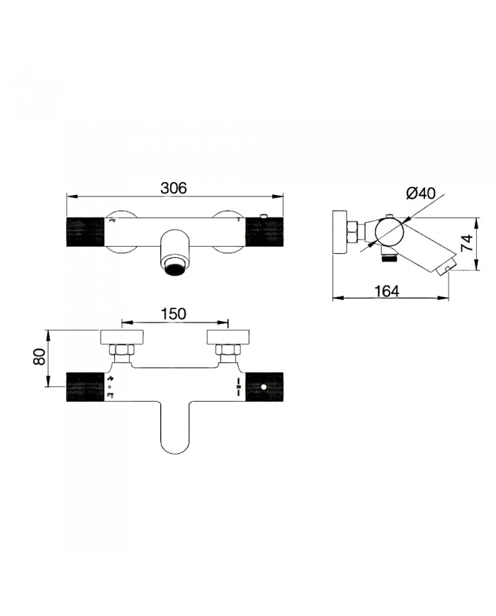 Imex Line Chrome Thermostatic Bath Mixer Set with Shower Handset, Spiral & Base (BTD038-4)
