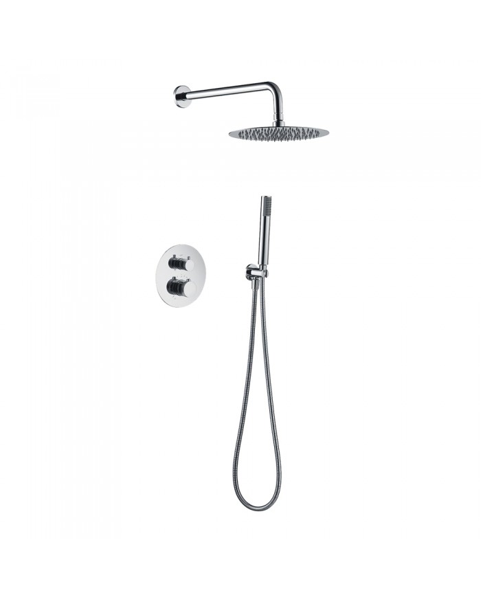 Built-in Bathroom Set Imex Line Chrome Thermostatic Mixer 2 Outlets & Inox Bell Ø25cm & Telephone & Mixer (GTD038)