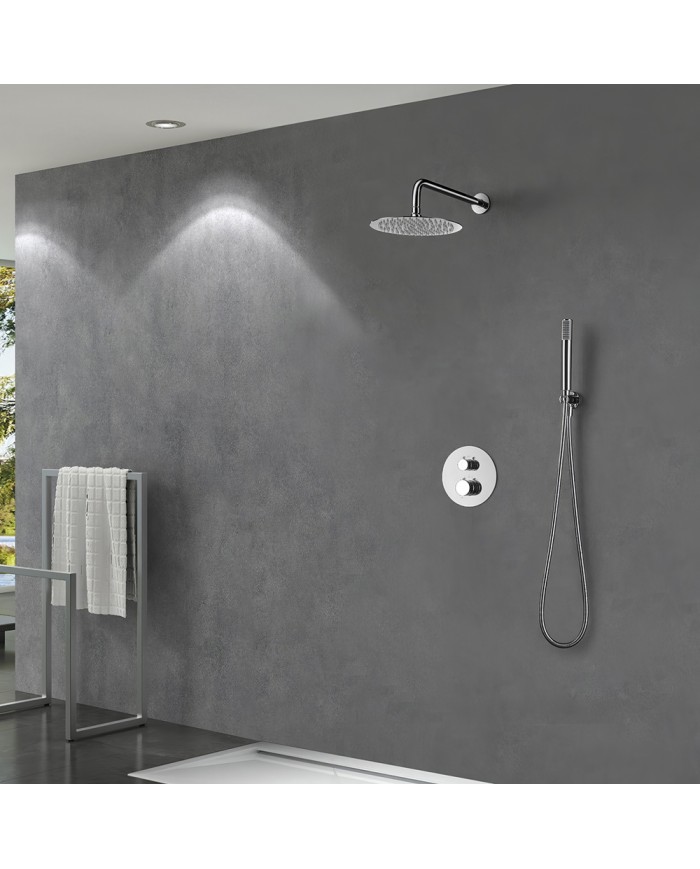 Built-in Bathroom Set Imex Line Chrome Thermostatic Mixer 2 Outlets & Inox Bell Ø25cm & Telephone & Mixer (GTD038)