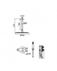 Built-in Bathroom Set Imex Line Chrome Thermostatic Mixer 2 Outlets & Inox Bell Ø25cm & Telephone & Mixer (GTD038)