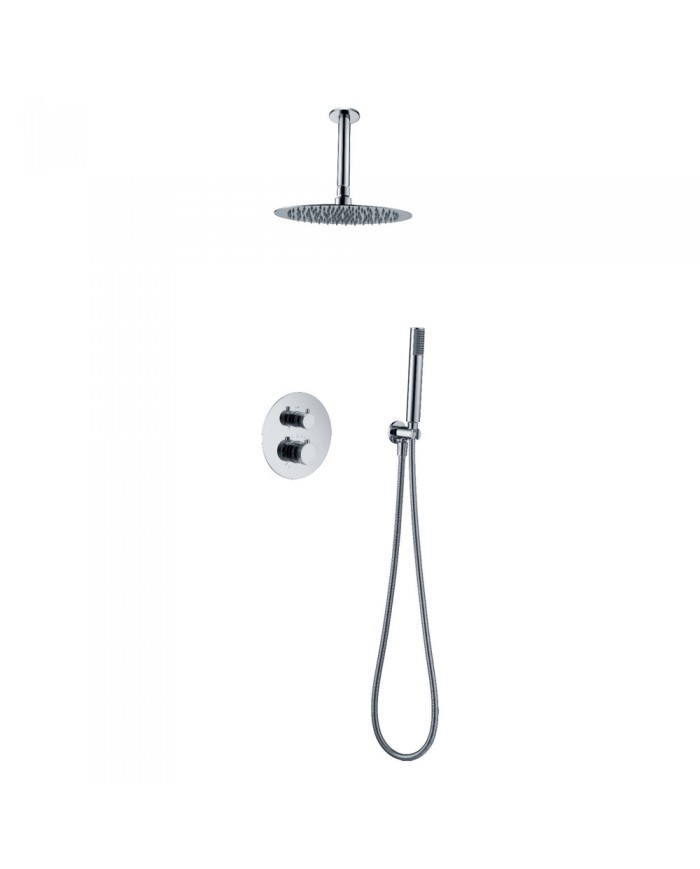 Built-in Bathroom Set Imex Top Chrome Thermostatic Mixer 2 Outlets & Ceiling Spouts Inox Ø25cm & Telephone & Mixer (GTQ038)