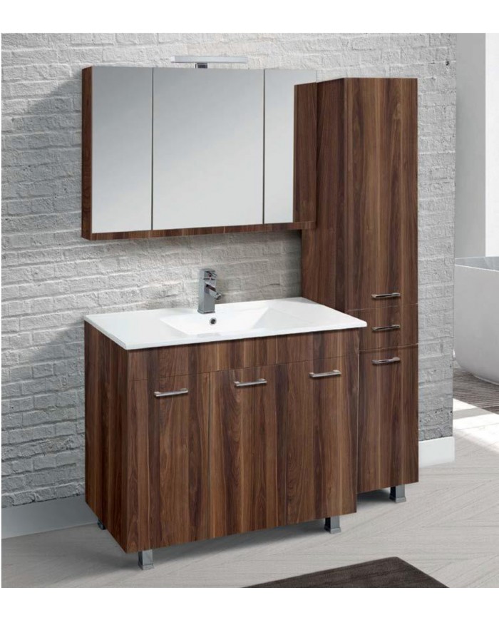 Έπιπλο Μπάνιου Apia MDF Laminate με PVC 90cm σε 8 Αποχρώσεις Βάση, Νιπτήρας, Καθρέπτης-Κρυφοντούλαπο & Στήλη