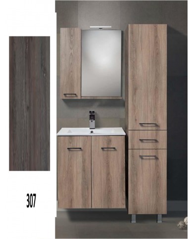 Bathroom Furniture Hanging Chest MDF Laminate with PVC 60 cm Base, Washbasin, Mirror with Cabinet, Column: