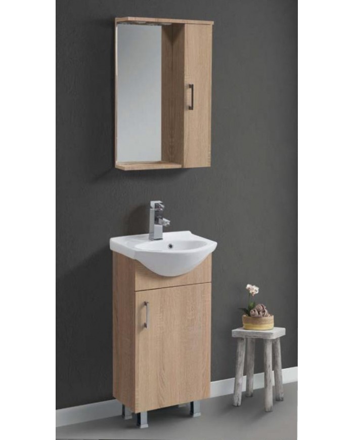 Έπιπλο Μπάνιου Economy MDF Laminate 45 Βάση, Καθρέπτης, Νιπτήρας
