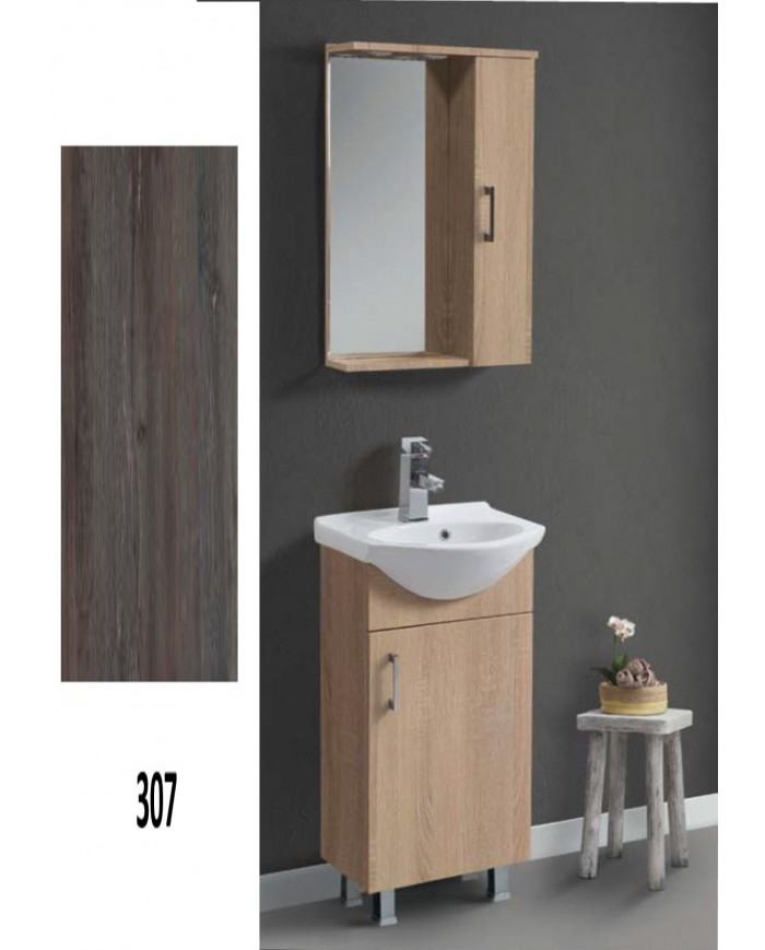 Έπιπλο Μπάνιου Economy MDF Laminate 45 Βάση, Καθρέπτης, Νιπτήρας