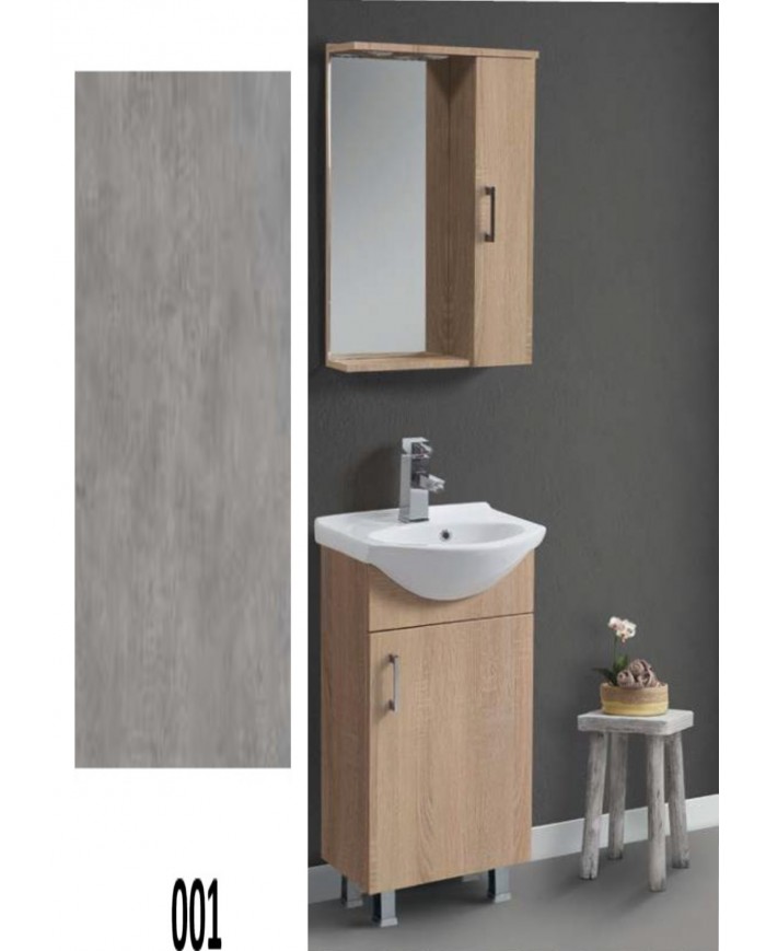 Έπιπλο Μπάνιου Economy MDF Laminate 45 Βάση, Καθρέπτης, Νιπτήρας