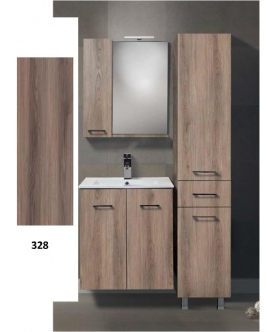 Bathroom Furniture Hanging Chest MDF Laminate with PVC 80 cm Base, Washbasin, Mirror with Cabinet, Column: