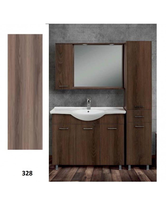 Έπιπλο Μπάνιου Economy MDF Laminate 85 Βάση, Καθρέπτης, Νιπτήρας, Στήλη: