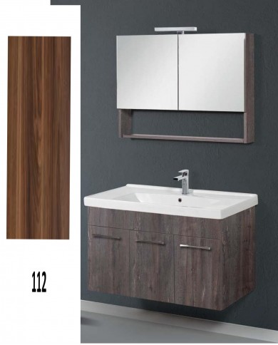 Έπιπλο Μπάνιου Cappuccino MDF Laminate Βάση, Καθρέπτης, Νιπτήρας