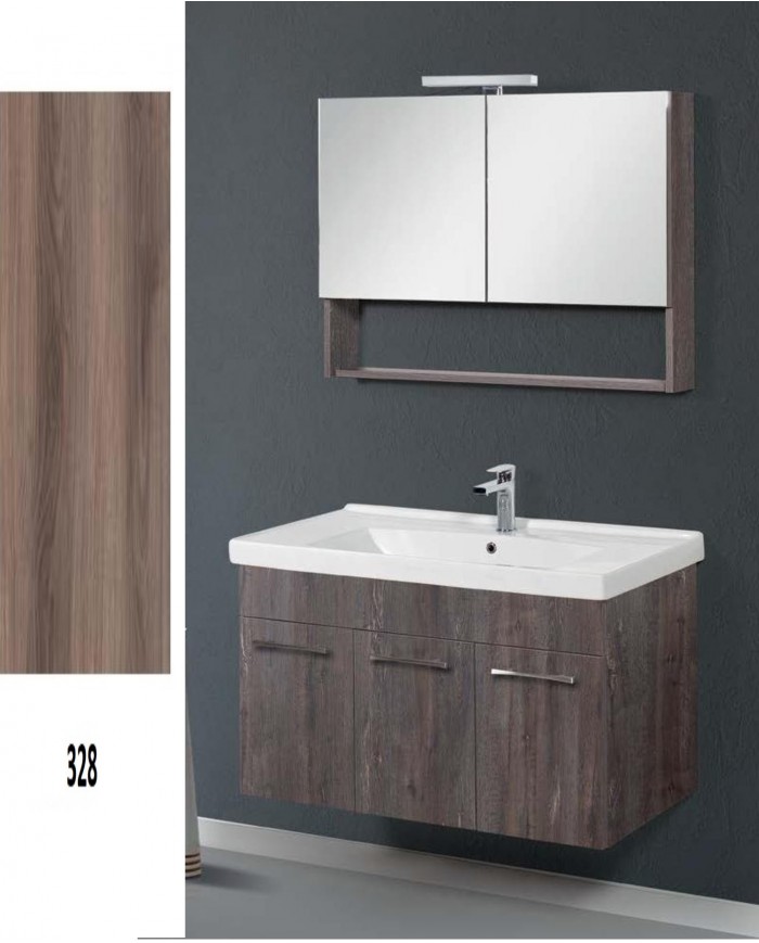 Έπιπλο Μπάνιου Cappuccino MDF Laminate Βάση, Καθρέπτης, Νιπτήρας