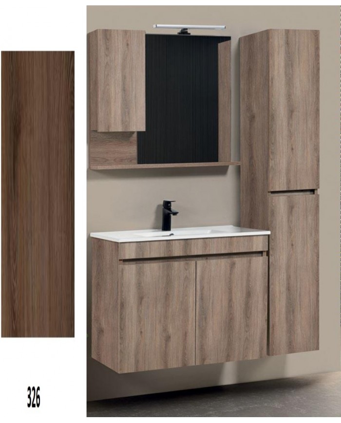 'Επιπλο Μπάνιου Mabo Luna  MDF Laminate σε 8 Αποχρώσεις (70 / 80cm) βάση, νιπτήρας, καθρέπτης, Στήλη: