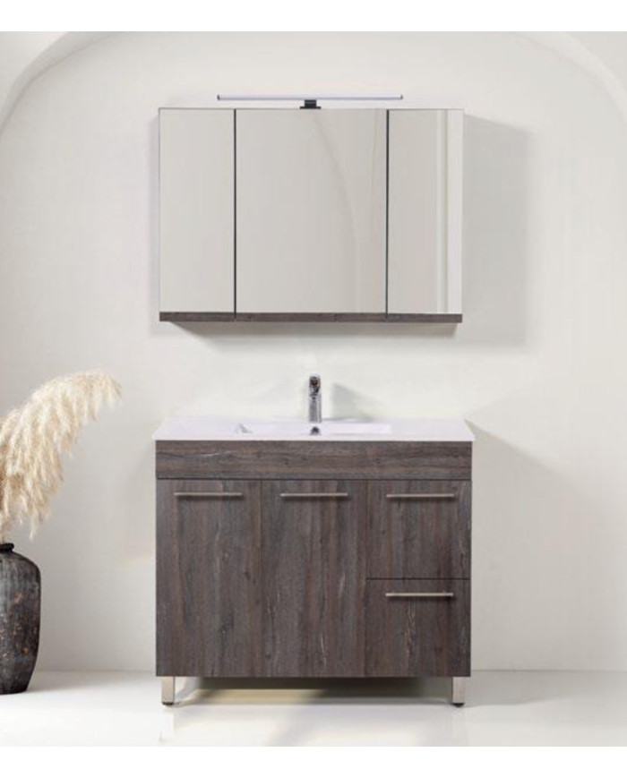Έπιπλο Μπάνιου Καλλιστώ MDF Laminate με PVC 90 cm Βάση, Νιπτήρας, Καθρέπτης-Κρυφοντούλαπο