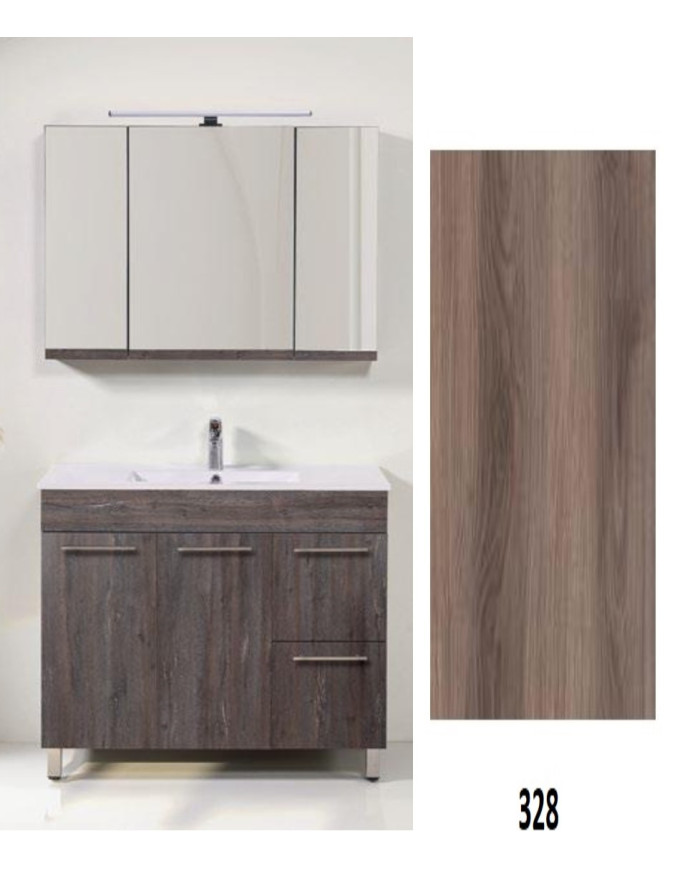 Έπιπλο Μπάνιου Καλλιστώ MDF Laminate με PVC 100 cm Βάση, Νιπτήρας, Καθρέπτης-Κρυφοντούλαπο