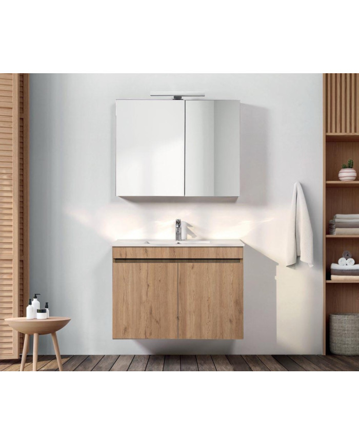 Έπιπλο Μπάνιου MDF Laminate με PVC Sunny 60 cm Βάση, Νιπτήρας, Καθρέπτης-Κρυφοντούλαπο