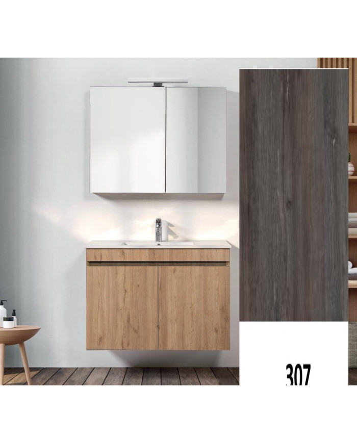 Έπιπλο Μπάνιου MDF Laminate με PVC Sunny 60 cm Βάση, Νιπτήρας, Καθρέπτης-Κρυφοντούλαπο