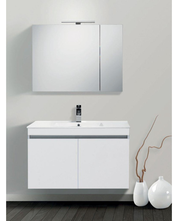 Sunny Bathroom Furniture MDF White Lacquer Base, Washbasin, Mirror-Cloak