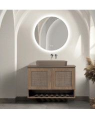 Έπιπλο Μπάνιου Λυδία 100 Χειροποίητο από Κόντρα Πλακέ Θαλάσσης με Επένδυση Καπλαμά Δρυς, Βάση, Καπάκι, Νιπτήρας, Καθρέπτης