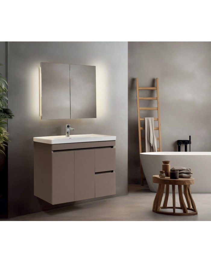 Έπιπλο Μπάνιου "Αφροδίτη Mix & Match" 70/80 Mabo MDF Ακρυλικό, Βάση,Νιπτήρας, Καθρέφτης Κρυφοντούλαπο με Φωτισμό LED