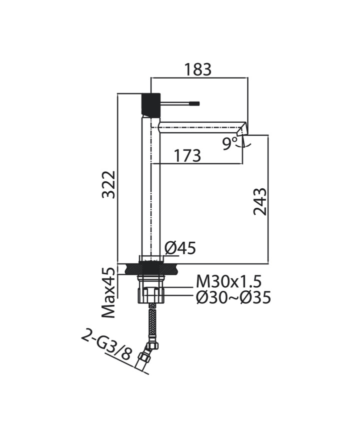 Tall Brass Basin Mixer Imex Line Black Matt (BDD038-3NG)