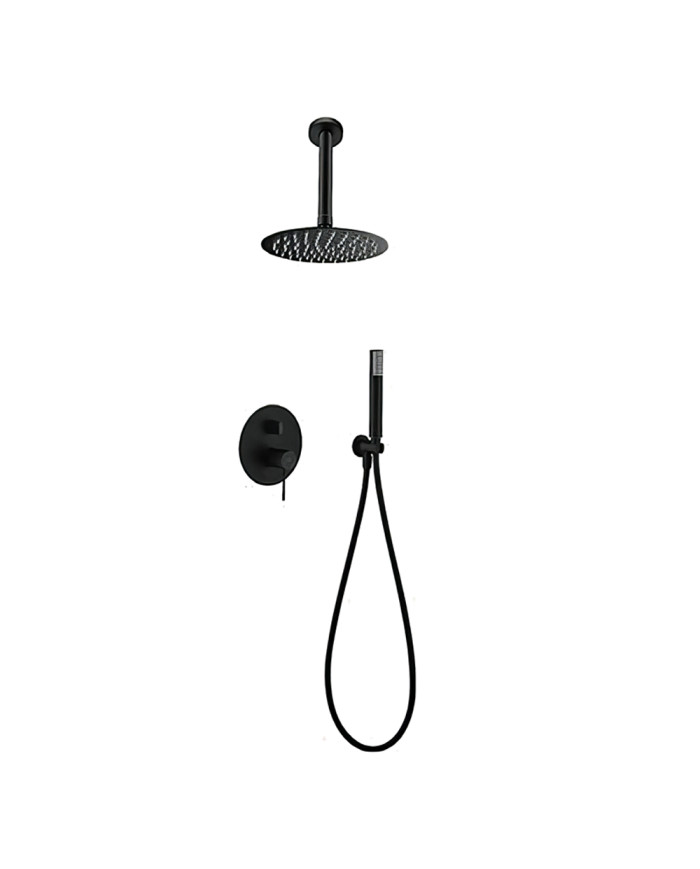 Built-in Complete Bathroom Set Imex Top Matt Black 2 Outlet Mixer & Inox Ceiling Code Ø25cm & Telephone with Bracket (GPQ038/NG)