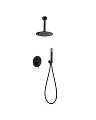 Built-in Complete Bathroom Set Imex Top Matt Black 2 Outlet Mixer & Inox Ceiling Code Ø25cm & Telephone with Bracket (GPQ038/NG)