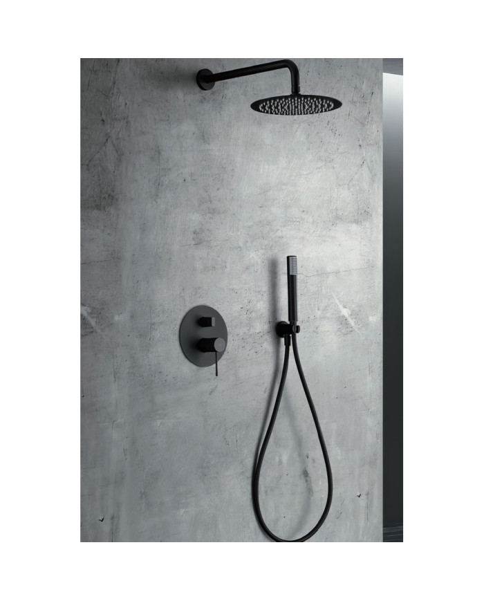 Built-in Complete Bathroom Set Imex Top Matt Black 2 Outlet Mixer & Inox Ceiling Code Ø25cm & Telephone with Bracket (GPQ038/NG)